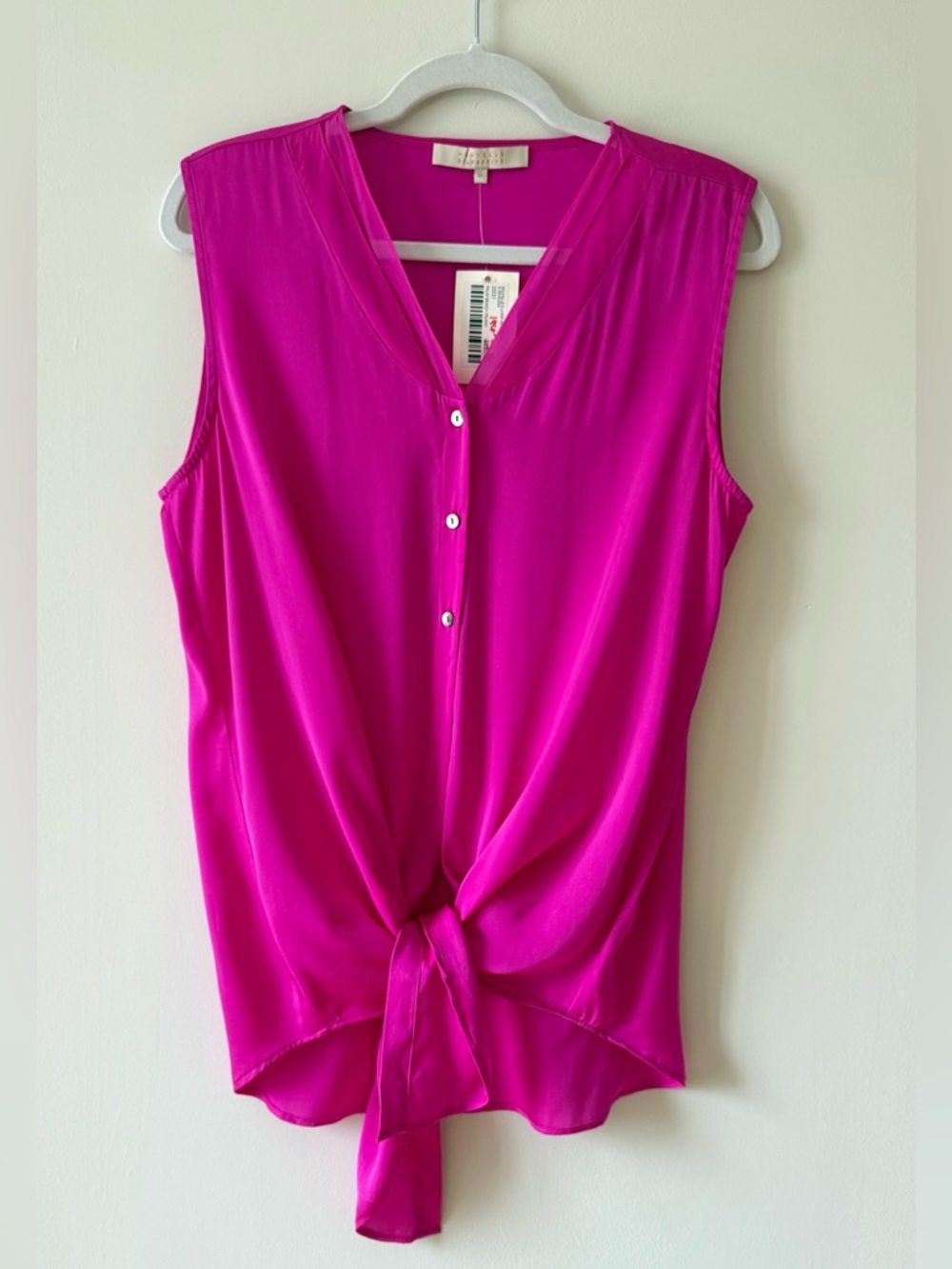 Silk 95 Five Fuchsia Sleeveless Tie Front Blouse Size M NWT